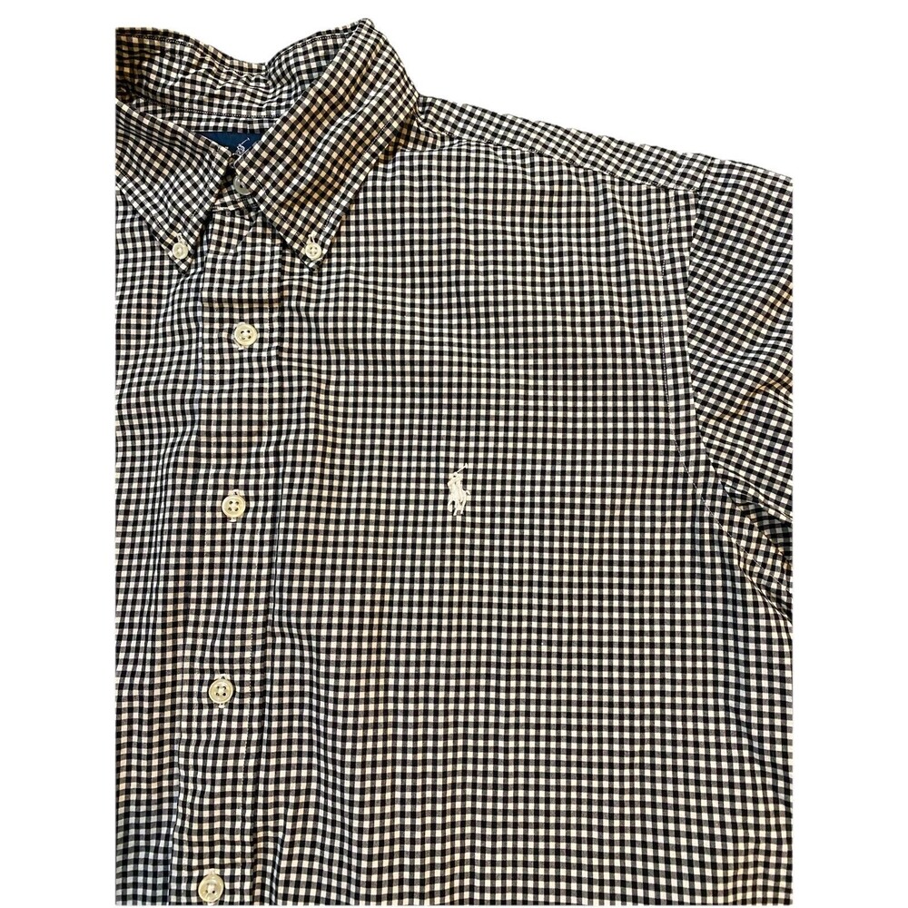 Ralph Lauren Short Sleeve Black White Gingham Cotton Stretch Classic Men Large